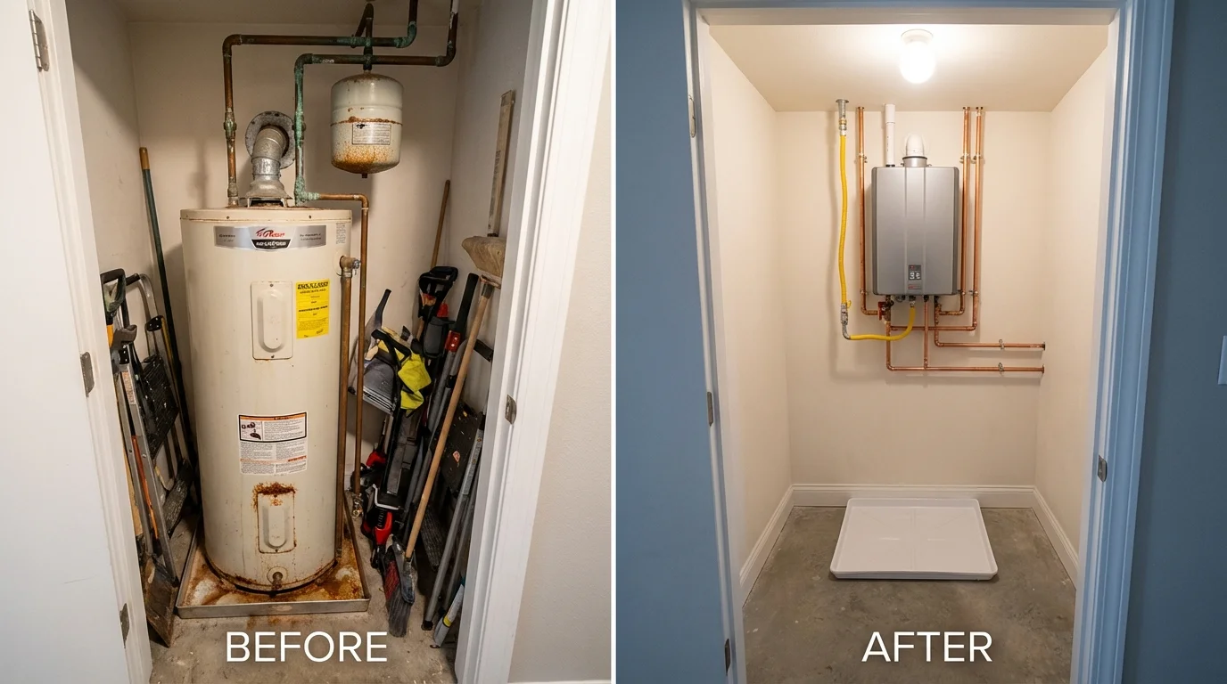 Tank water heater versus wall-mounted tankless unit comparison for Liberty Lake, WA homeowners
