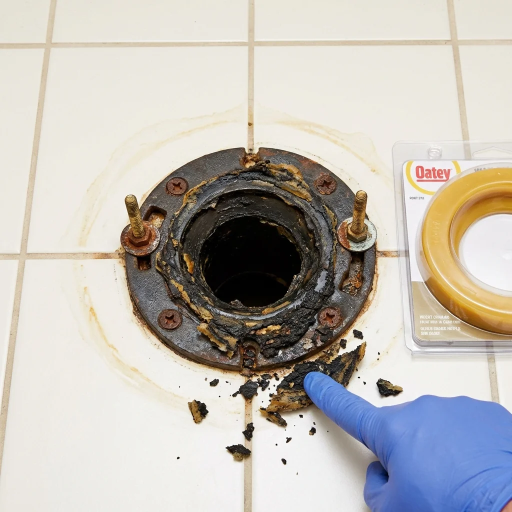 Failed wax ring showing water seepage at the base of a toilet in a Liberty Lake, WA home